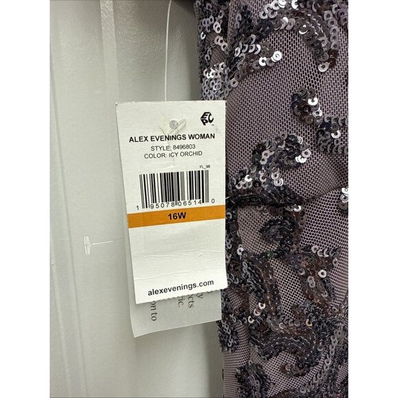 Alex Evenings Plus Size 16W Purple Sequined Short Sleeve Formal Gown Cocktail - Picture 9 of 10